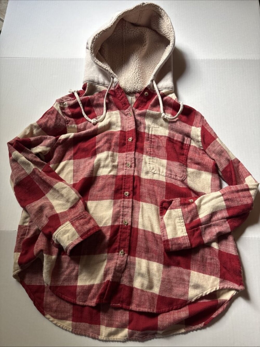 American Eagle Size Medium Hooded Flannel Shirt Mens Buffalo Plaid Cotton